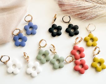Polymer Clay Flower Huggie Earrings Dainty Floral Hoop Lightweight Everyday Gift for Her
