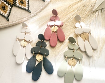 Organic Abstract Statement Dangle Earrings Polymer Clay Lightweight Modern Artistic Gift for Her