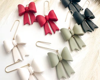 Handcrafted Polymer Clay Bow Earrings – Lightweight Dangle, Red Black White