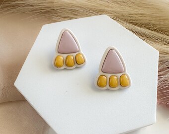 Lilac Mustard Yellow Color Block Statement Stud Earrings – Modern Polymer Clay Jewelry