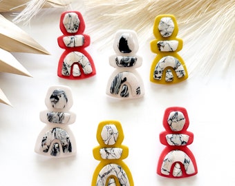 Oversized Layered Polymer Clay Statement Earrings – Bold Handmade Lightweight Studs – Colorful Gift
