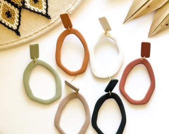Polymer Clay Hoop Earrings Lightweight 3in Large Statement Hoops Modern Minimalist Gift
