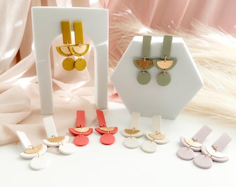 Polymer Clay Long Drop Earrings: Geometric Design