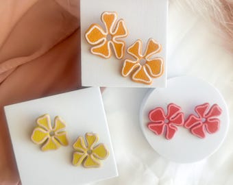 Mini Mod Bloom Stud Earrings | Retro Abstract Floral Polymer Clay Jewelry