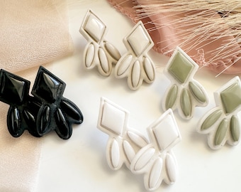 Neutral one of a kind large stud earrings