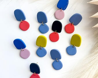Polymer Clay Pebble Studs: Handmade Colorful Earrings