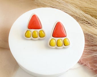 One of a Kind Statement Stud Earrings Raspberry Chartreuse Polymer Clay Bold Modern Studs
