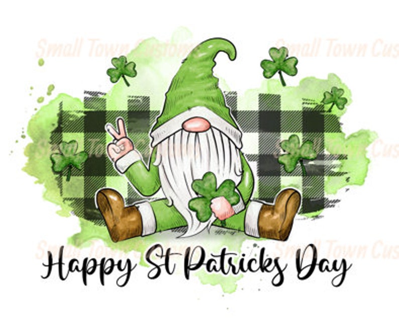 St Patricks Gnome Green Buffalo Plaid St Patricks Day image 1