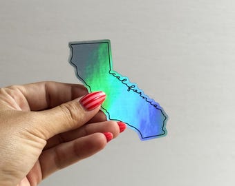 California Holographic State Outline Sticker - Waterproof Vinyl Decal for Laptop, Water Bottle, Planner & More