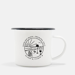 Moonlight Beach Encinitas California 10oz Camp Mug, Holiday/Christmas Gift for Beach Lover, Traveler, Explorer