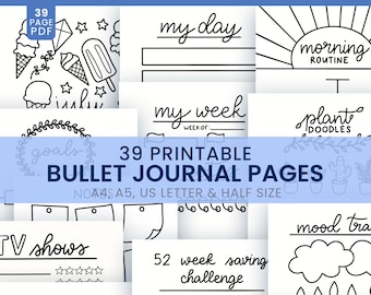 39 Printable Bullet Journal Pages, Habit Tracker, Water Tracker, Daily Plan, Weekly Plan, Plant Doodles, and more