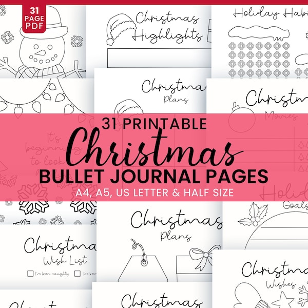 31 Christmas Bullet Journal Pages | Christmas Gift Planner | Holiday Planner | Christmas | Gift Planner | Cookie Planner | Printable Journal