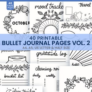 40 Printable Bullet Journal Pages, Habit Tracker, Goal Tracker, Bucket List, Weekly Plan, Sleep Tracker, and more