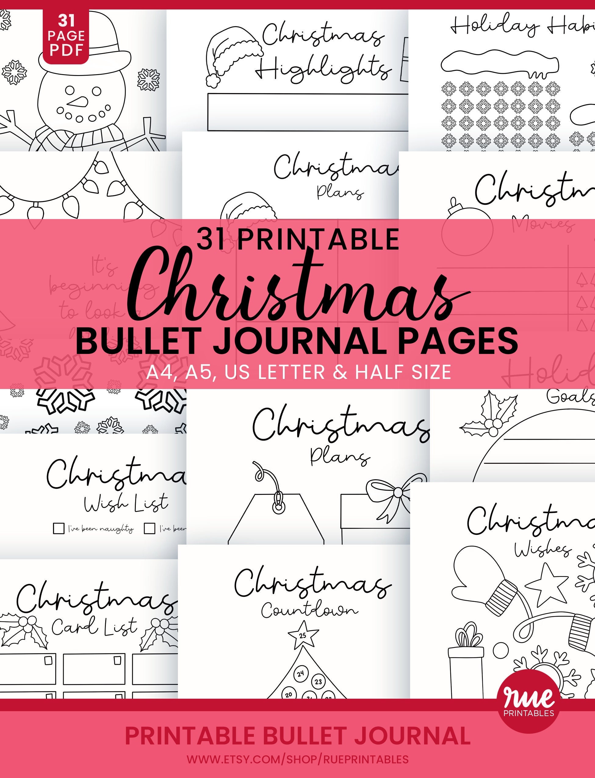 31 Christmas Bullet Journal Pages Christmas Gift Planner - Etsy