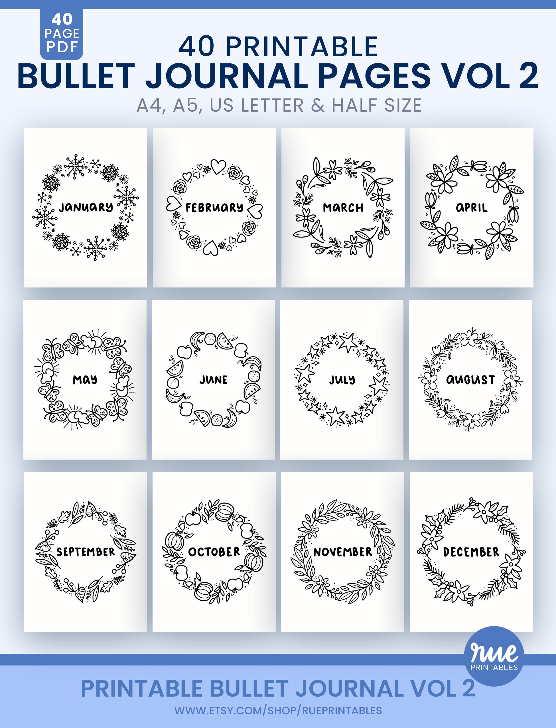 40 Printable Bullet Journal Pages, Habit Tracker, Goal Tracker, Bucket ...
