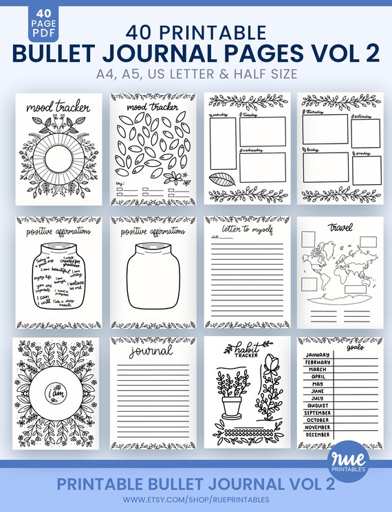 39 Printable Bullet Journal Pages, Habit Tracker, Water Tracker, Daily  Plan, Weekly Plan, Plant Doodles, and More 