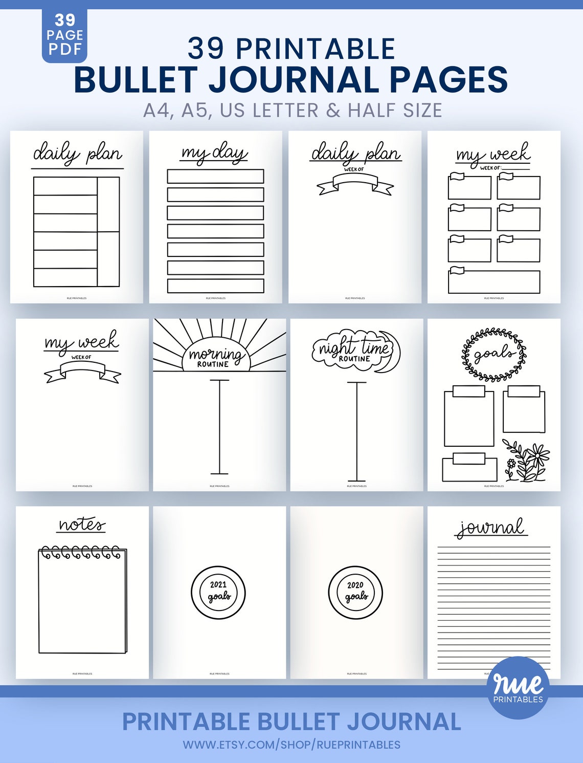 39 Printable Bullet Journal Pages, Habit Tracker, Water Tracker, Daily ...