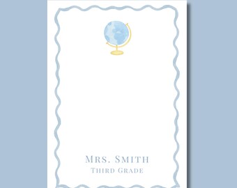 Personalized Teacher Notepad, Custom Teacher Gift, Globe Notepad, Teacher Appreciation Gift, Personalized Stationery for Teachers