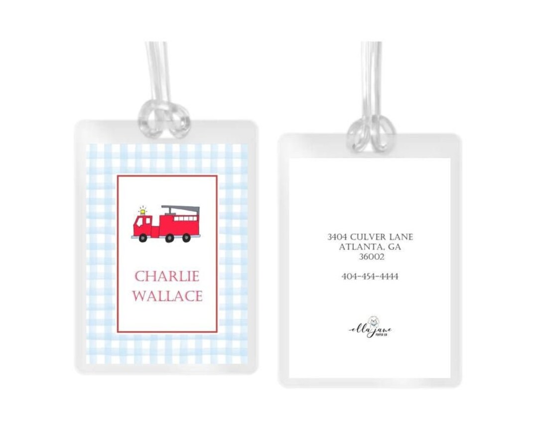Firetruck Laminated Bag Tag Boy Bag Tag Back to School Tag Laminated
