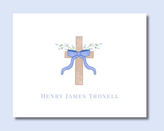Baptism Thank You Cards, Personalized Christening Note Cards, Cross Folded Stationery, Baby Dedication Thank You Cards