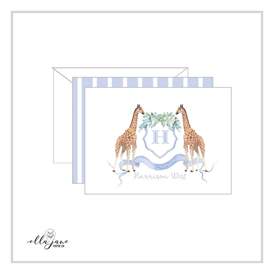 Blue or Pink Watercolor Crest Note Cards Baby Thank You - Etsy