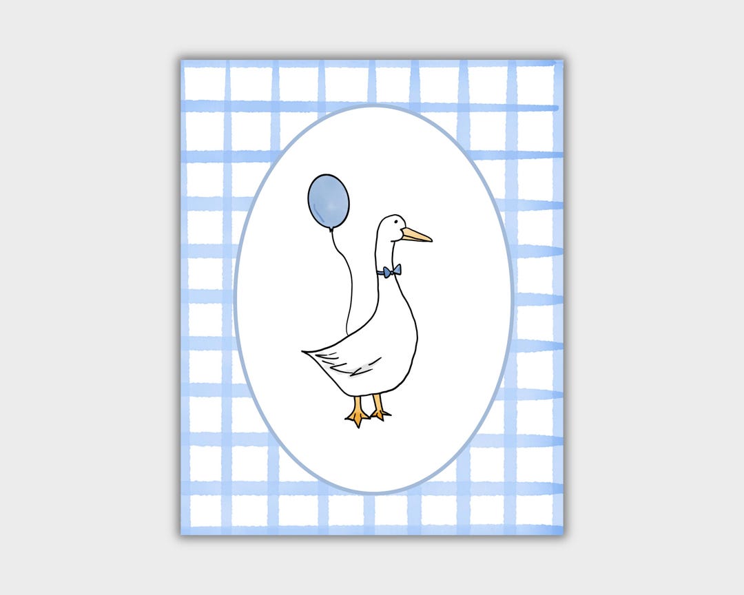 Goose Nursery Print, Blue Gingham Wall Art, Baby Boy Room Decor 8x10 - Etsy