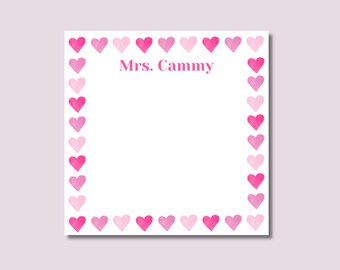 Personalized Name Notepad with Watercolor Hearts | Teacher Gift | 5x5 Desk Pad