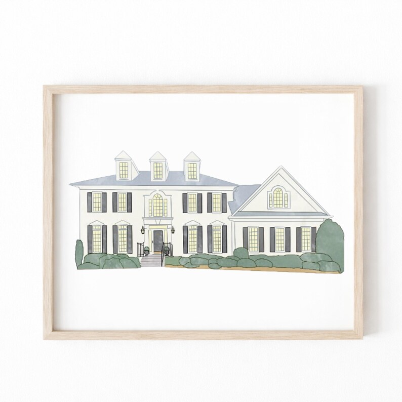 Custom House Portrait Print, Personalized Home Illustration ...