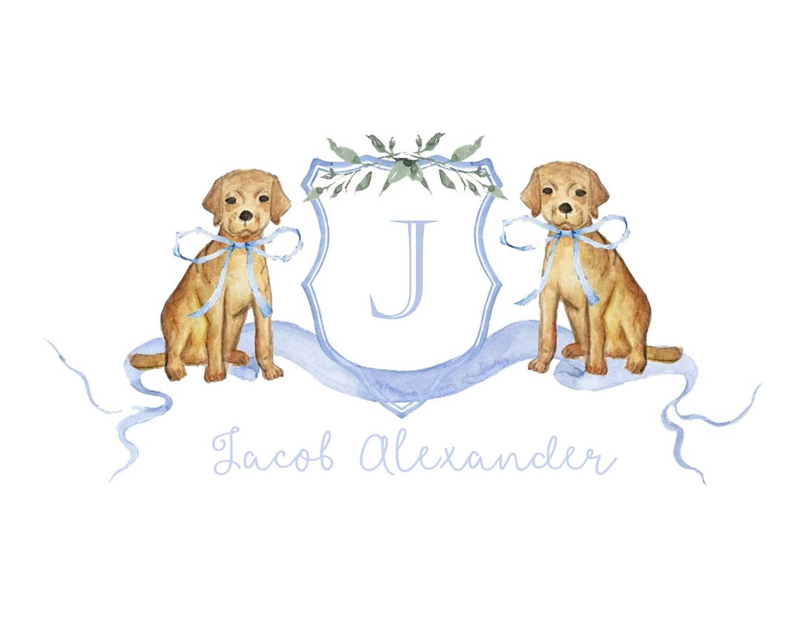 Blue Watercolor Crest Note Cards - Etsy