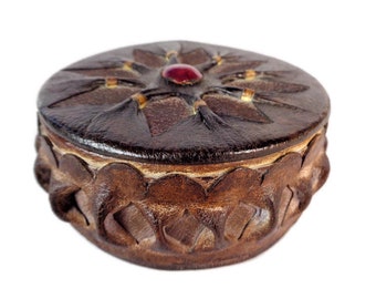 Leather Wrapped Round Box, Jewelry Box, Storage Trinket Box, Birthday Gift, Gift for Womens