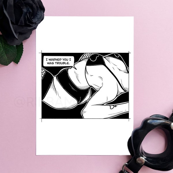 TROUBLE | Erotic Feminist Comic Manga Illustration Print Sexy Lowbrow