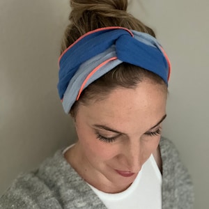 Muslin hair band, your own color combination, to tie yourself Marine Blau neon