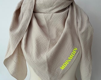 XXL children | Ladies triangular scarf muslin | Organic Cotton (Beige | Neon Yellow)