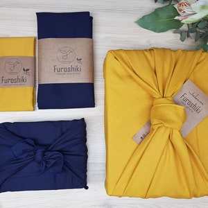 Furoshiki Dark blue/mustard gift packaging made of fabric made in Germany image 1