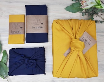Furoshiki | Azul oscuro/mostaza - Embalaje de regalo de tela fabricado en Alemania