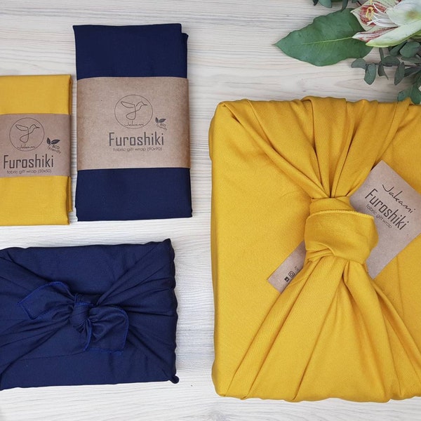 Furoshiki | Dunkelblau/Senf - Geschenkverpackung aus Stoff Made in Deutschland