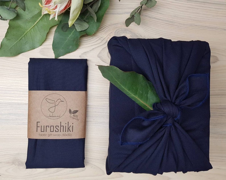 Furoshiki Dunkelblau/Senf Geschenkverpackung aus Stoff Made in Deutschland zdjęcie 2