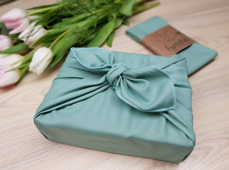 Furoshiki Mintgrün Geschenkverpackung aus Stoff Made in Deutschland Bild 4