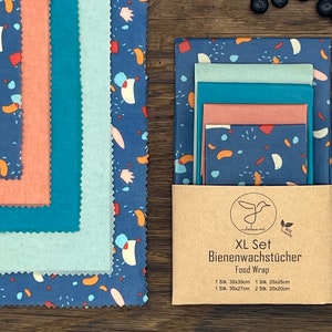 Panno in cera d'api, set da 5 Terrazzo XL, pellicola per alimenti