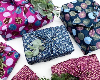 Furoshiki | Christmas Petrol Pink Gold - Fabric Gift Wrapping Made in Germany
