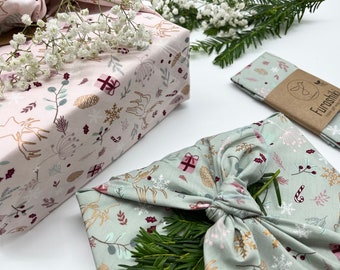 Furoshiki | Weihnachten Gold Rentier  - Geschenkverpackung aus Stoff Made in Deutschland