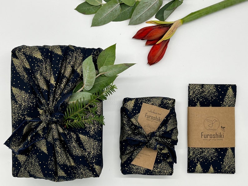 Furoshiki Blau Gold Geschenkverpackung aus Stoff Made in Deutschland Bild 3