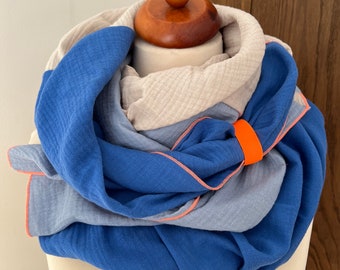 XXL children | Ladies Muslin Scarf Neon Orange | Organic Cotton (Royal Blue|Light Blue|Beige)