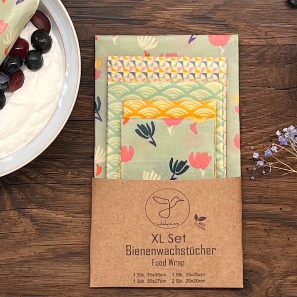 Bienenwachstuch, 5er XL-Set Pastell , Food Wrap