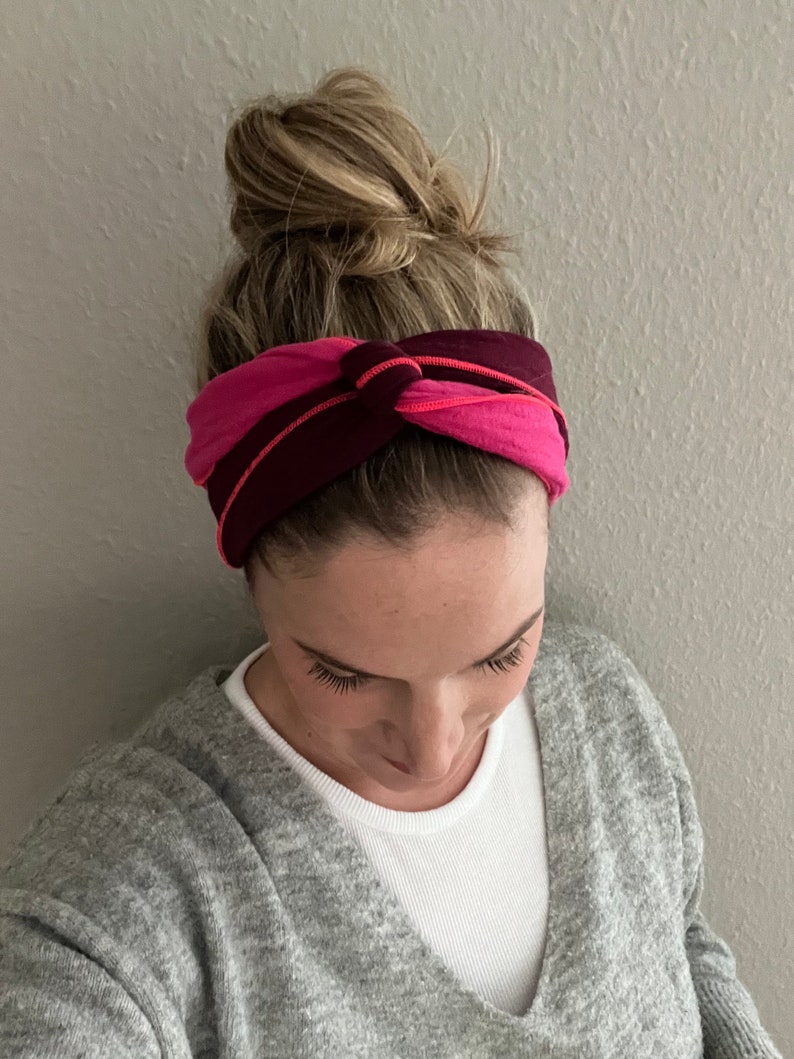 Muslin hair band, your own color combination, to tie yourself MagentaBordeaux neon