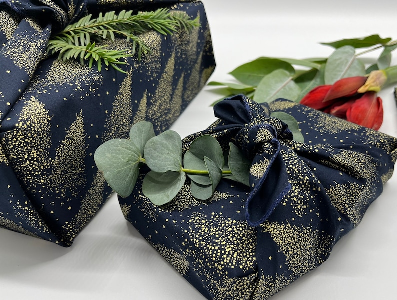 Furoshiki Blau Gold Geschenkverpackung aus Stoff Made in Deutschland Bild 5