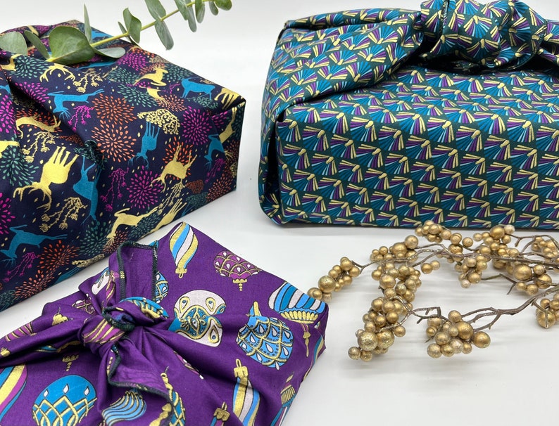 Furoshiki Weihnachten Gold Geschenkverpackung aus Stoff Made in Deutschland Bild 2