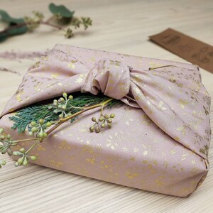 Furoshiki Cotton gold emballage cadeau en tissu Made in Germany Altrosé gold Blätter