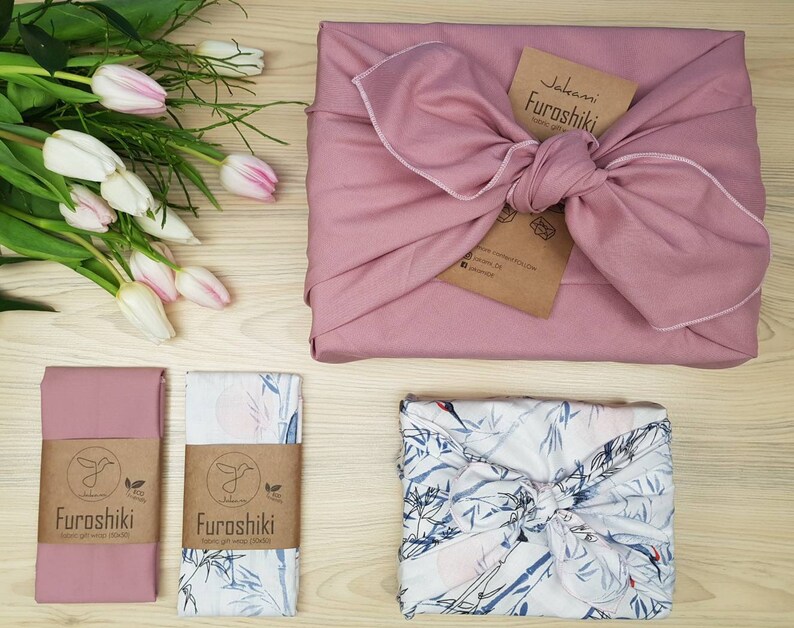Old pinkcrane gift wrapping made of fabric Made in Germany Furoshiki