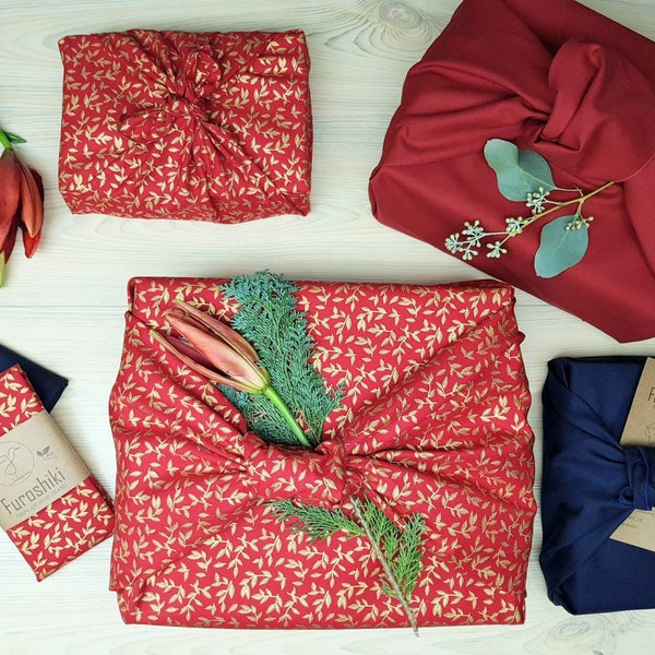 Furoshiki | Baumwolle Rot Gold  - Geschenkverpackung aus Stoff Made in Deutschland